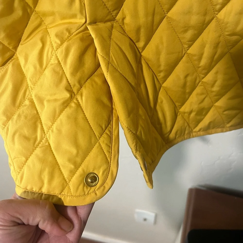 Lands End Quilted Full Zip Mock Neck Yellow Coat Jacket Pockets Size L (14-16) - Picture 6 of 11